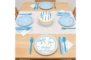 Happy Birthday Party Supplies Set Kit Plates Napkins Cups Tablecloth & Banner for Boys &Girls Birthday Party Decorations