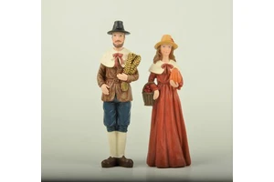 Thanksgiving Day 6.6'' Resin Crafts S/2 Holding Pumpkin & Wheat Women & Man Indoor Thanksgiving Fall Autumn Home Decorations