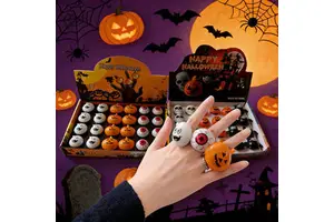 Cheap Halloween Glowing Pumpkin Lantern Ring Plastic Pumpkin Skull Kids Ring Halloween Toy for Parties for Festive Novelties