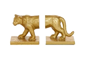 AK Brass Luxury Lion Shape Metal Bookends With Gold Finished Set Of 2 High Quality Book Holder For Library Accent / Living Room