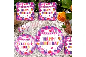 Children's Birthday Party Tableware Decorations Building Blocks Toys Paper Plates Tablecloths Birthday Decoration Supplies