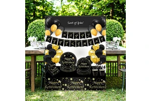 Gradual Happy Retirement Disposable Adult Birthday Party Tableware Set Includes Paper Plate Cup Tissue Elegant Table Decorations