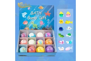 Private Label Kids Bath Bombs Gift Sets Organic Natural, Custom Vegan Bath Bomb With Toys For Kids, Colorful Bubble Bath Fizzies