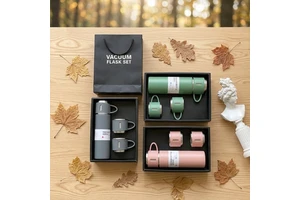 500ml Vacuum Flask Gift Set Stainless Steel Insulated Thermos Water Bottle With Cups And Gift Bag For Corporate Promo