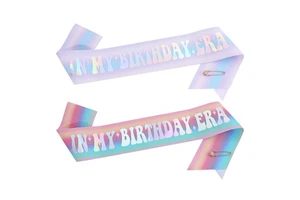Gradient Glitter Fabric Shoulder Strap Sash with Diamond Pin for Birthday and Party
