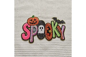 Custom Halloween Spooky Sequin Patch Large Pumpkin Ghost Bat Maple Leaf Embroidery Applique For Jacket Hoodie Bag DIY