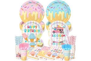 FDA Approved 350gsm White CMYK Ice Cream Happy Birthday Round Disposable Plate 7 Inches For Party Supplies