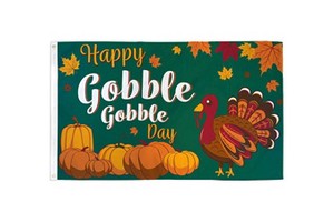Happy Gobble Gobble Day Flag 3x5ft - Cute Turkey Pumpkin Thanksgiving Banner - Waterproof Polyester Outdoor Holiday Yard Sign