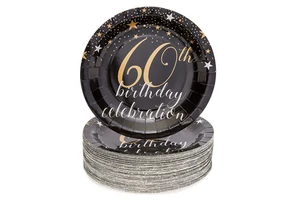 Nicro Custom Plates 60th Birthday Celebration Adult Party Table Decoration Star Glitter Party Supplies Disposable Paper Plate