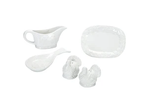 Ceramic Thanksgiving Day Dinner Sets with Classic Turkey Embossment Design White and Custom Logo for a Holiday Experience