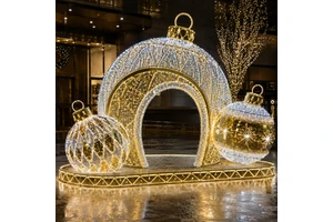 Festive Event Lighting CE UL Certified Arch Gate Set Warm Gold LED Shopping Mall Massive Christmas Ball Arch Motif LED Light