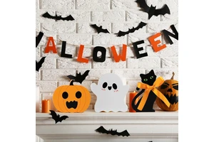 Factory Wholesale 3pcs Horror Ghost Pumpkin Bat Shaped Desktop Wooden Crafts Halloween Home Decorations