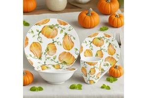 Party Creations Pumpkin Foliage Supplies Autumn Theme Ceramic Plates Dinnerware Sets for People Thanksgiving Table Decor
