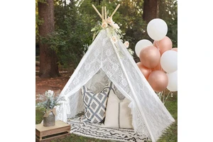LM Kids White Princess Castle Teepee Tent Kids Sports Toy For Slumber Parties Beach Picnics Weddings Made Polyester Sheer Lace