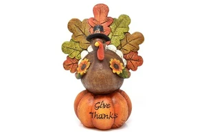 Thanksgiving Turkey Statue, Hand-Painted Resin Decoration for Table, Fall Harvest Pumpkin Figurine for Home Holiday Party Decor