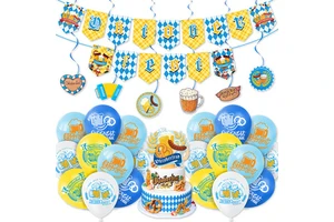 Oktoberfest Party Decoration with Hanging Banner Cake Topper Balloon for Munich German Beer Festival Themed Celebration Supplies