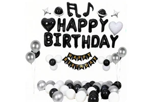 16-Inch Happy Birthday Alphabet Balloon Set Black White Silver Birthday Balloon Kit for Kids Adults' Birthday Party Decoration