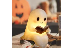 New Product Ideas 2026 Home Garden Decor Resin Halloween Cartoon Cute Ghost Reading Book Lamp Party Ornament