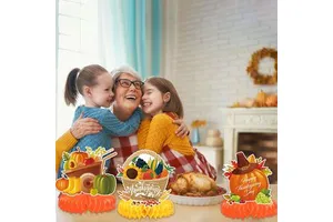 Autumn Thanksgiving Themed Tableware Set Spiral Hanging Banner & Desktop Honeycomb Decoration for Party