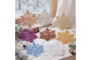 ChengNuo YiBai CNYB71 Set of Plastic Various Snowflake Ornaments Sparkly Red Snowflakes for Christmas Tree Hanging Decorations