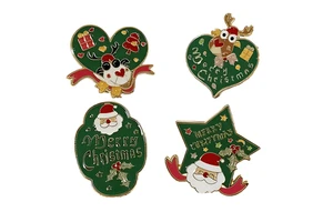 Festive Christmas New Year Fashion Cartoon Zinc Alloy Green Minimalist Geometry Santa Reindeer Holiday Brooches