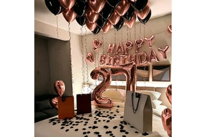 Black Rose Gold Happy Birthday Balloon Kit Number 27 Heart Foil Balloons Adult 27th Birthday Room Decor Globos