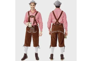 Mens Traditional Bavarian Lederhosen Plus Size Oktoberfest German Beer Festival Outfit Hand-Finished Genuine Leather Set