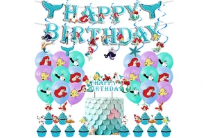 Princess Birthday Party Supplies Happy Birthday Banner Baby Shower Girls Birthday Party Decor Mermaid Party Supplies