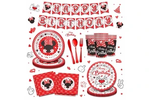New Products Most Popular Red Minnie Theme Birthday Party Supplies Tableware Set Wholesale Bulk