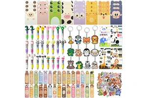 326 PCS Cartoon Stationery Party Favors, 24 Pack Goodie Bags with Mini Notebooks 4-Color Pens for Kids Birthday Party Supplies