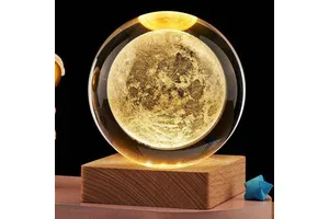MH-Q0198 3D Laser Engraved K9 Crystal Ball 6cm 8cm LED Light-Up Milky Way Glass Crystal Ball With Wood Base For Souvenir Gifts