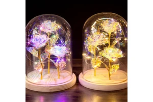 JPG-47 3 PCS Big 24k Gold Foil Rose Dome Artificial Rose Flower in Glass Dome for Valentine's Day Girlfriend Gift