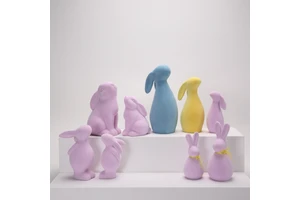 Factory Direct Easter Table Decoration Realistic Ceramic Flocked Rabbit Pink Easter Bunny Easter Holiday Decor Children's Gift