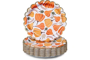 Thanksgiving Disposable Plates Fall Pumpkins Paper Plates Autumn Maple Leaf Round Tableware Harvest Thanksgiving Party Supplies