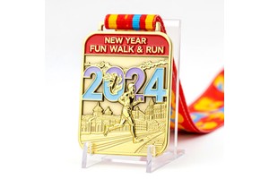 New Year Finisher Medal Zinc Alloy Multi Layer 3D Enamel City Landmark Souvenir With Color Printed Fabric Lanyard