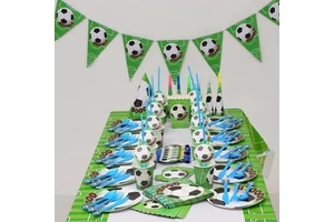 Green Football Children's Birthday Holiday Party Supplies Pull Flag Tablecloth Cake Paper Cup Paper Plate Tableware Set