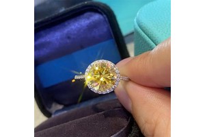 925 Sterling Silver Lemon Yellow Moissanite Ring 3.0 Carat Colored Diamond Wedding Ring Luxury Jewelry Women Gift