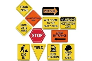 WERNNSAI 12 PCS Size 8 Indoor Handmade Paper Traffic Sign Cutouts Adult Birthday Party Construction Theme Supplies China