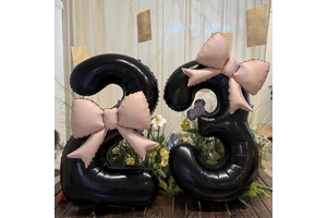 40 Inch Black Number Foil Balloon Two Pink Bows Anniversary Atmosphere Decoration Birthday Party Supplies