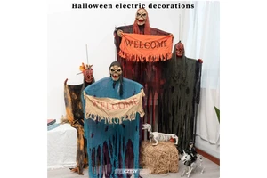Halloween Glowing Screaming Death God Skull Pumpkin Pendant Haunted House Sound-activated Illuminated Terrifying Decoration