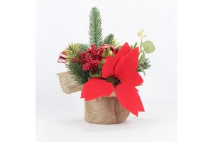 Wholesale Product Simulation Christmas Flower Pine Needle Cement Pot Gift for Desktop Decoration Christmas Ornaments