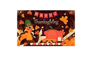 New Thanksgiving Background Cloth Autumn Harvest Turkey Pumpkin Theme Party Decoration Hanging Cloth Atmosphere Banner Custom