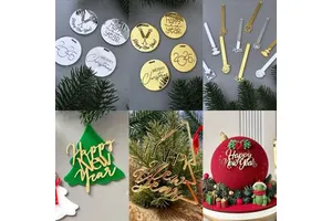 Merry Christmas & Happy New Year Acrylic Cupcake Toppers Festive Cake Decoration for Baby's Party Supplies Halloween Included