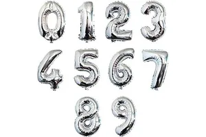 16" Fat Silver 0-9 Number Balloons Foil Balloons Mylar Balloons for Party Decorations Party Supplies