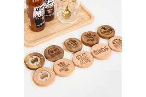 Magnetic Wooden Bottle Opener Laser Engraved Beech Round Fridge Magnet Beer Opener Rustic Bar Gift For Men Groomsmen Party Favor