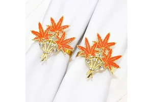 Wholesale of new Thanksgiving napkins with diamond-encrusted leaf rings and orange maple