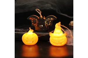 Halloween illuminated pumpkin lanterns, bat skulls, LED night lights, decorative items, party atmosphere, and funny props