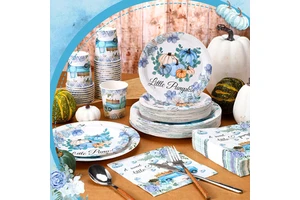 Blue Small Pumpkin Truck Graphic Party Tableware Supplies Set Kids Baby Shower Thanksgiving Fall Party Supplies