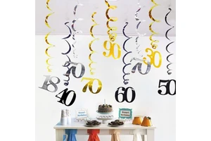 12pcs Hot Selling 18-100th Birthday PVC Spiral Ornaments Pull Flag Eco-friendly Non-Toxic Reusable Customizable Party Decoration