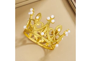 Children's Birthday Crown Mini Round Alloy Decorative Flower Dress Accessories with Pearls for Party Decorations